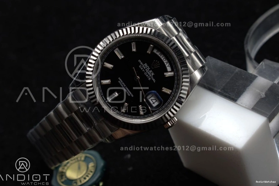 A 718 Weight 40 Dial SS GSF Gain on Black Bracelet Bright Crystal President DayDate 0123